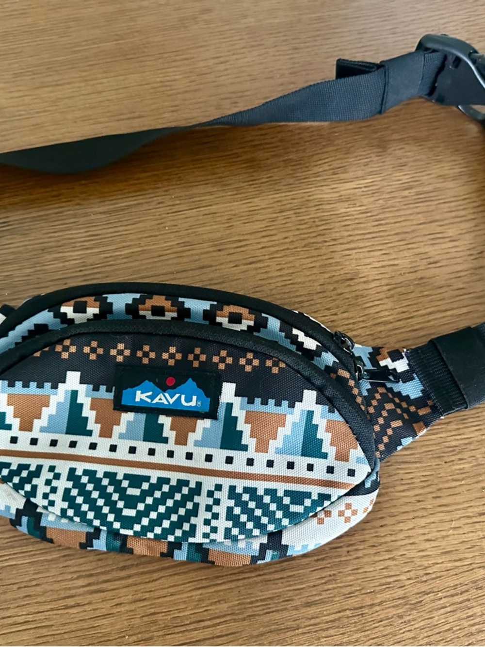 KAVU Geometric Teal & Brown Sling Bag/ Fanny Pack